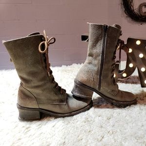 Jeffrey Campbell Military Combat Boots Tan Suede